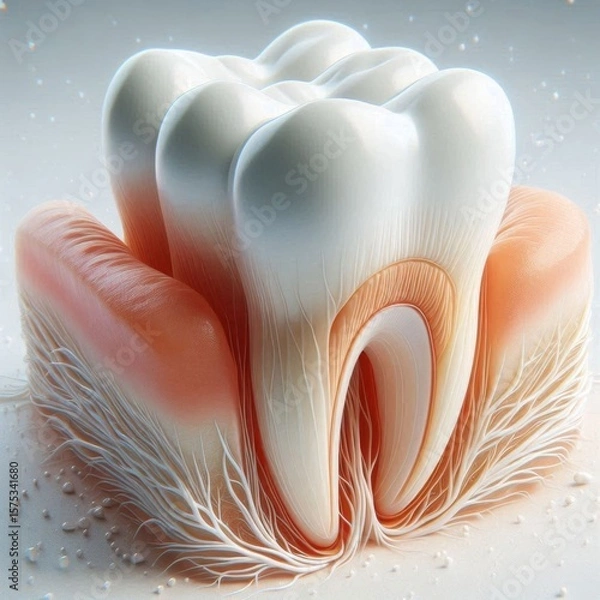 Fototapeta Close-up detail of a human tooth showing enamel, dentin, and root structure