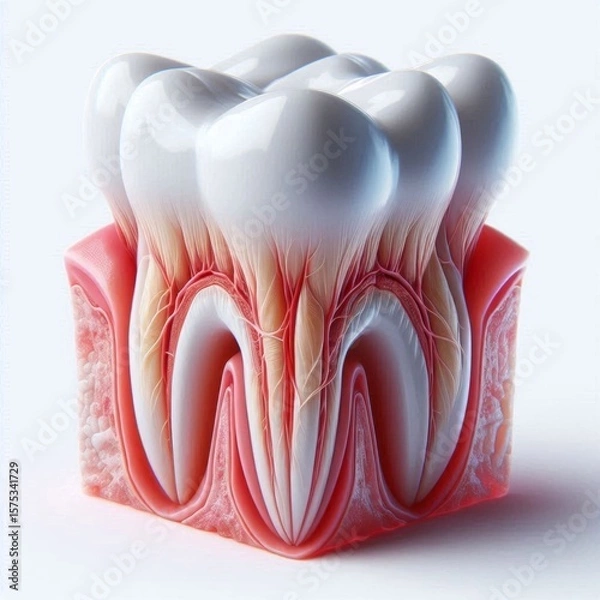 Fototapeta Close-up detail of a human tooth showing enamel, dentin, and root structure
