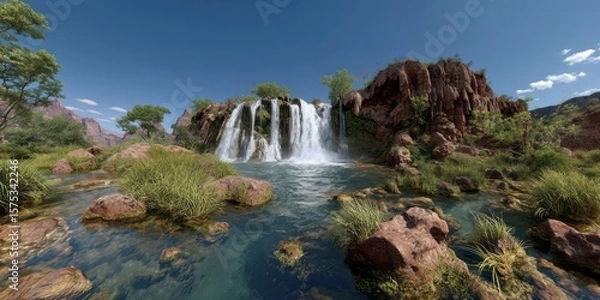 Fototapeta Panoramic waterfall view grand canyon hdr 360 degrees nature scene