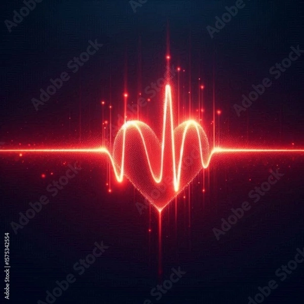 Fototapeta Computer-generated illustration of a red pulse beat waveform on dark background