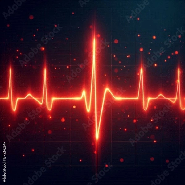 Fototapeta Computer-generated illustration of a red pulse beat waveform on dark background