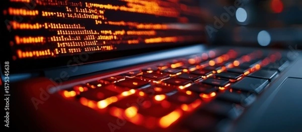 Fototapeta Laptop keyboard glowing code