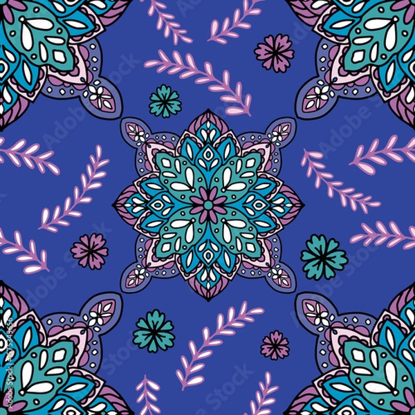 Fototapeta mandala pattern blue purple seamless pattern.eps