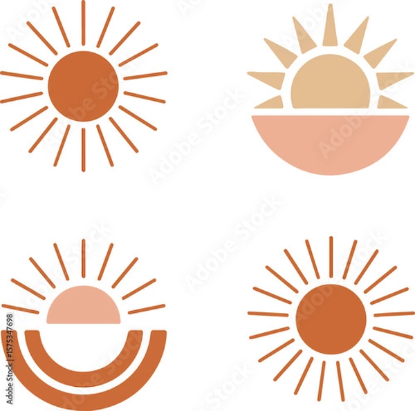 Obraz Collection of abstract sun motifs in warm earthy terracotta and beige tones representing a bohemian and minimalist aesthetic for modern design