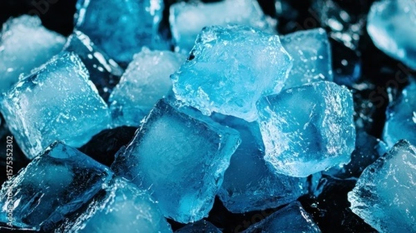 Obraz Blue Ice Cubes on Dark Background