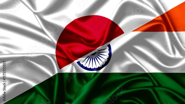 Fototapeta Split waving flag image of India and Japan
