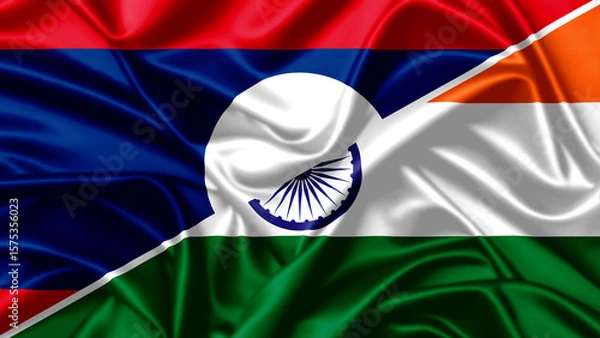 Fototapeta Split waving flag image of India and Laos
