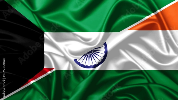 Fototapeta Split waving flag image of India and Kuwait