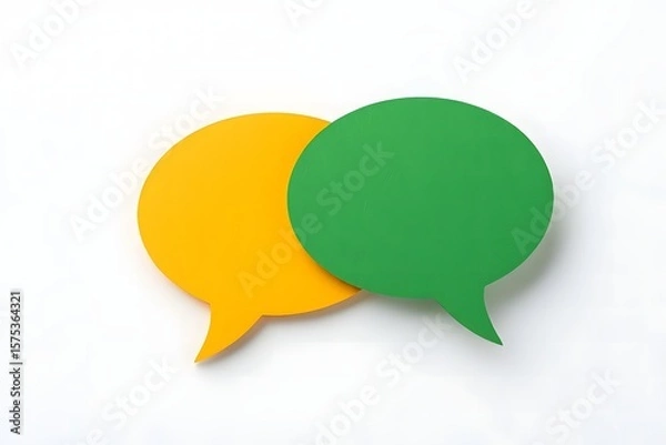 Fototapeta Overlapping Speech Bubbles in Yellow and Green on White