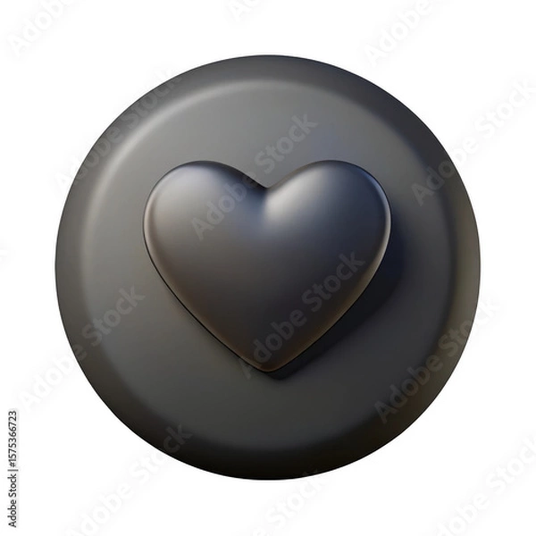 Fototapeta 3d realistic black heart icon on circular button isolated on transparent background