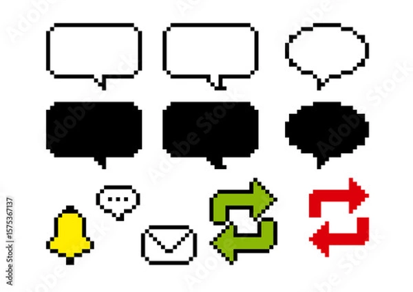 Obraz ドット絵の吹き出しとSNS風アイコンセット