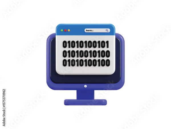 Fototapeta Desktop Binary Code icon 3d render concept of computer monitor displaying binary code software testing icon vector illustration