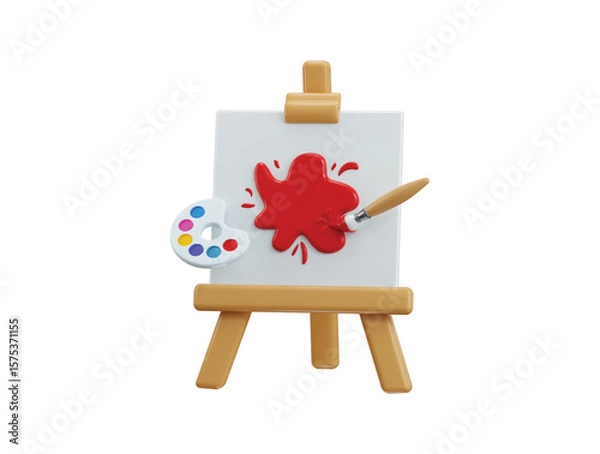 Fototapeta Painting Canvas icon 3d render concept of painting board with color plate and painting brush icon vector illustration