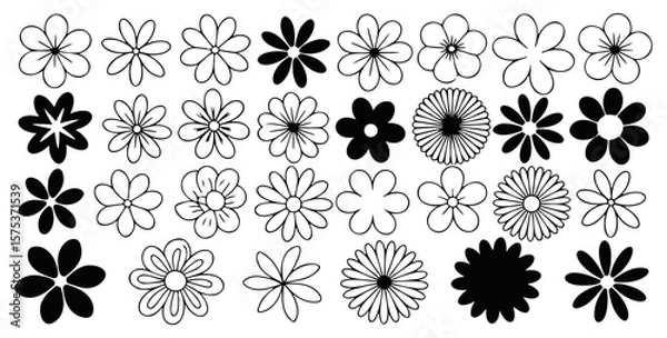 Fototapeta Collection of hand drawn flowers in various styles arranged in a grid pattern design