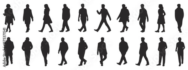Fototapeta Illustration showing a collection of silhouette figures walking in various directions and styles