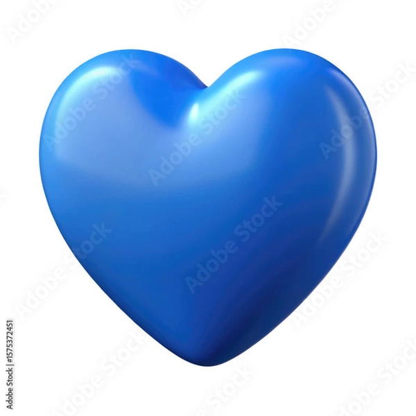 Fototapeta blue heart 3d render icon in cartoon plastic style minimal isolated on transparent white background, clipping path