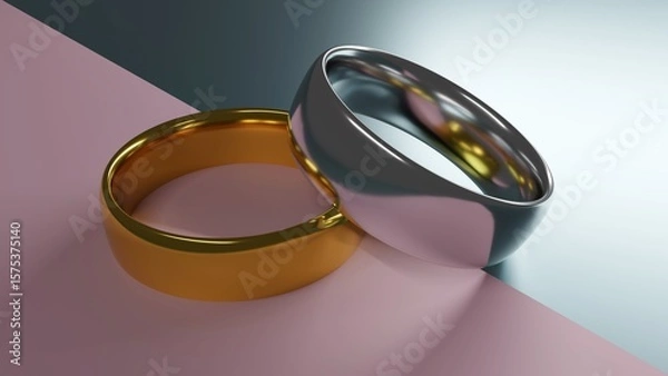 Fototapeta  3D Render of Elegant Wedding Rings in Soft Light