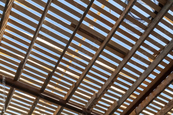 Obraz Wooden slats with sun shining through