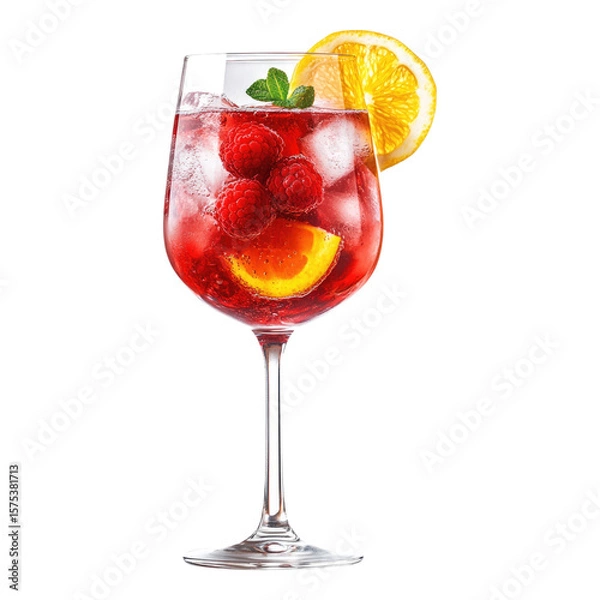 Fototapeta Raspberry rose sangria cocktail isolated on transparent background