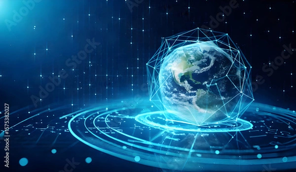 Obraz A glowing digital earth is surrounded by a network of connections