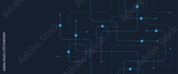 Obraz Abstract digital AI circuit board background with tech icons. Digital technology motherboard texture design. Engineering circuit board concept for poster, header, banner, website, presentation