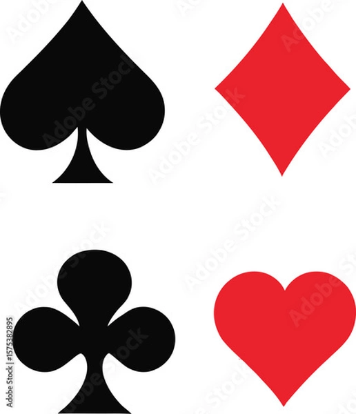 Fototapeta Playing Card Suits Vector Illustration Featuring Black Spade, Red Diamond, Black Club, and Red Heart Symbols Arranged in Grid Format for Gaming, Entertainment, and Decorative-Themed Concepts