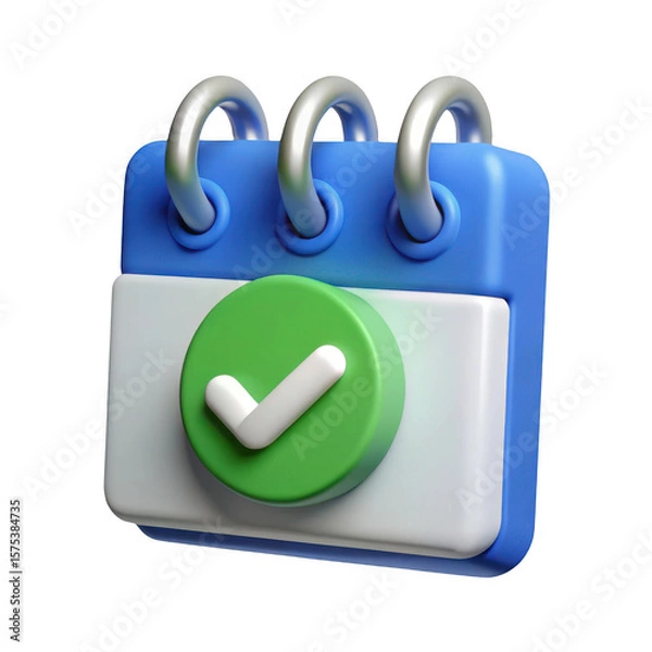 Fototapeta 3d realistic calendar icon with check mark isolated on transparent background