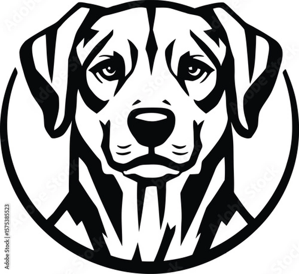 Fototapeta Stylized Dog Head Logo Vector Featuring Black and White Geometric Illustration of Pointed-Ear Canine Within Circular Emblem for Modern Branding, Pet Identity, and Minimalist-Themed Design