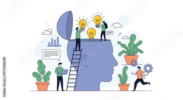 Fototapeta Brainstorming and idea generation for creative problem solving and innovation