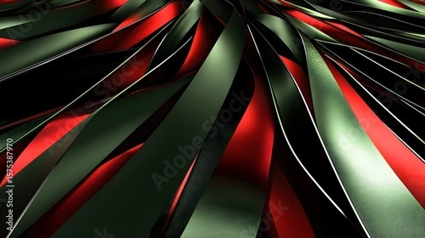 Obraz Abstract Red Green Metallic Ribbons Swirling Design