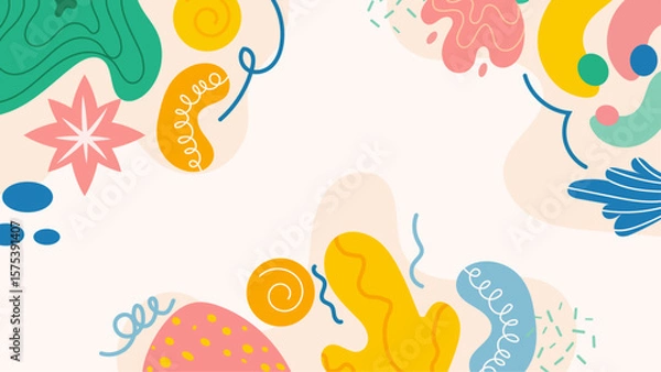 Fototapeta Colorful abstract artwork with organic shapes and pastel colors suitable for backgrounds, prints, digital art, and creative design projects.
