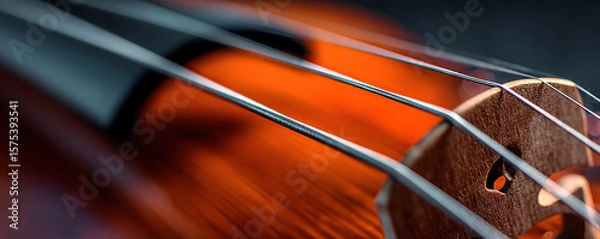 Obraz Close-up view of violin strings and fingerboard highlighting craftsmanship and detail in a classic instrument