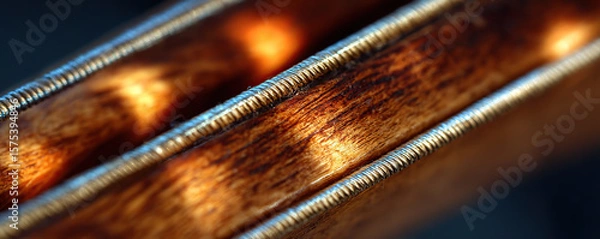 Obraz Close-up view of intricately designed wooden and metallic elements showcasing craftsmanship and attention to detail in a workshop setting