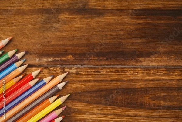Obraz Color pencils on wooden table