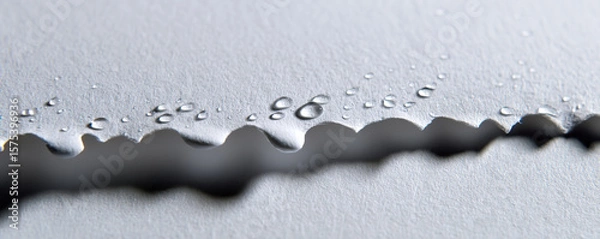Obraz Water droplets forming on a textured surface with a wavy edge during indoor lighting conditions