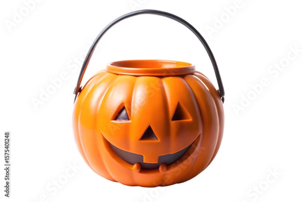 Fototapeta Halloween Pumpkin Candy Bucket with Handle and Smiling Face on Transparent Background