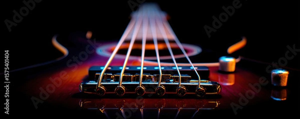 Obraz Vibrant close-up of a guitar showcasing its intricate details and craftsmanship in a dark setting