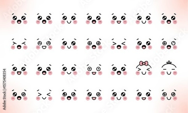 Fototapeta Collection of Cute Cartoon Panda Faces Expressing Various Emotions on White Background