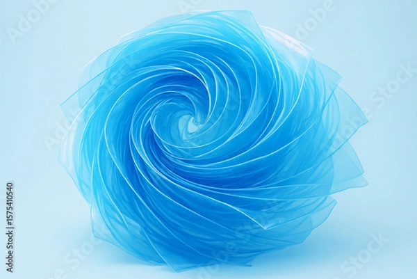 Fototapeta Abstract spiral of plastic-like blue layers with soft reflections