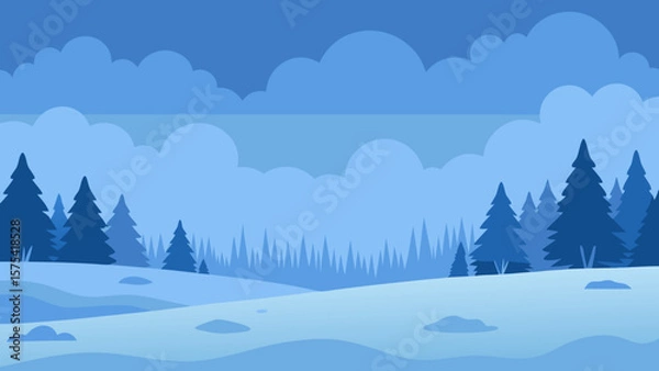 Fototapeta Serene Winter Landscape Blue Hues of a Snowy Forest