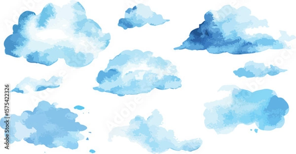 Obraz Watercolor Blue Clouds on a White Background for a Seamless Pattern