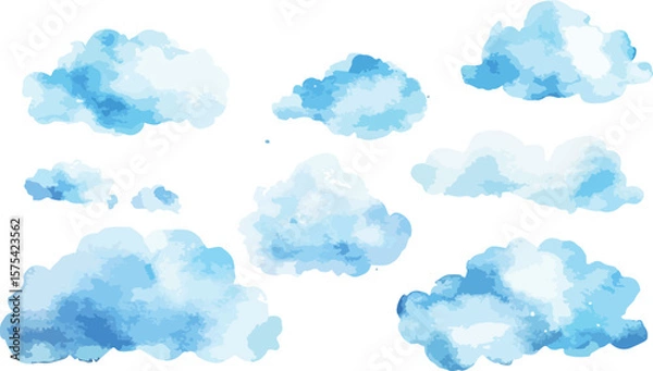 Obraz Watercolor Blue Cloud Set on White Background for Design Elements