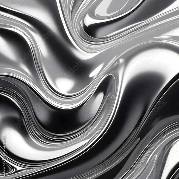 Fototapeta Minimal Chrome Waves – 미니멀한 리퀴드 메탈 곡선 텍스처