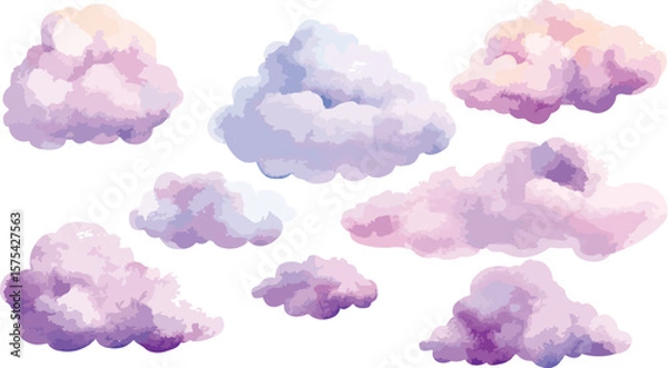 Obraz Watercolor Clouds in Pastel Shades on White Background for Creative Designs
