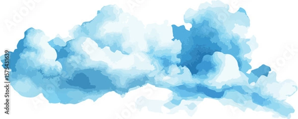 Obraz Watercolor Blue Clouds on White Background Vector Illustration Sky Element