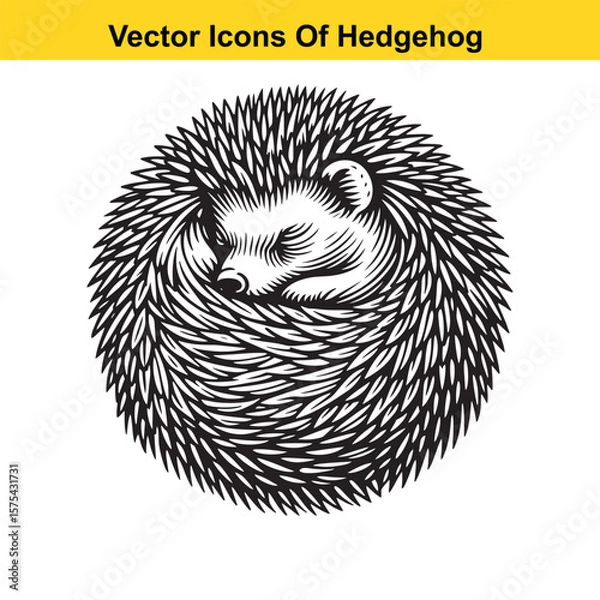 Fototapeta Black and White Line Art of a Hedgehog with Mushroom or Leaf – Easy Tracing Vector