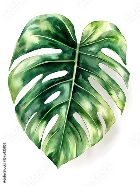 Obraz Detailed illustration of a vibrant monstera leaf.