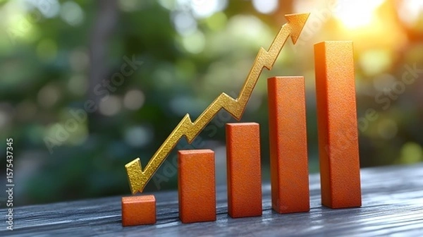 Obraz Gold upward trend chart on orange blocks.
