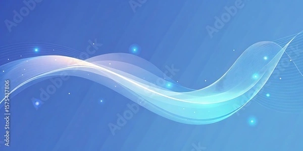 Fototapeta A luminous blue wave of light and particles flows across a dark blue background.