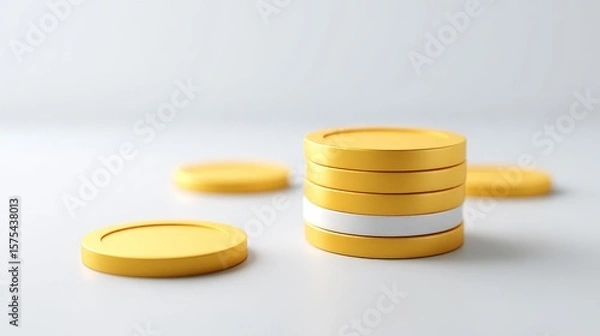 Fototapeta Data-Driven Approaches Transforming Modern Economics, Stacked yellow coins on a minimalist background, symbolizing finance and savings.
